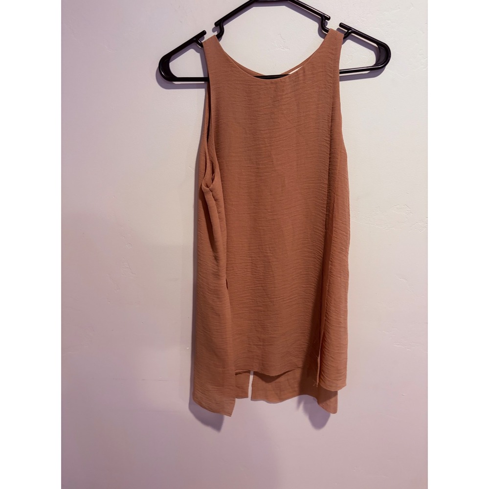 All Row Sleeveless Split Back Textured Crepe Blouse Terracotta Clay Top